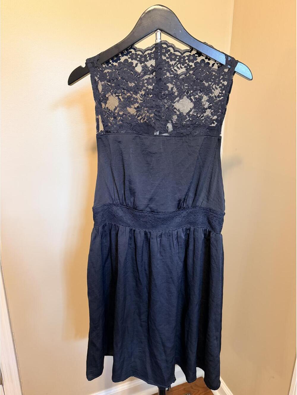 Free People "Emmaline" Lace Yoke Boho Mini Dress in Black - Size S